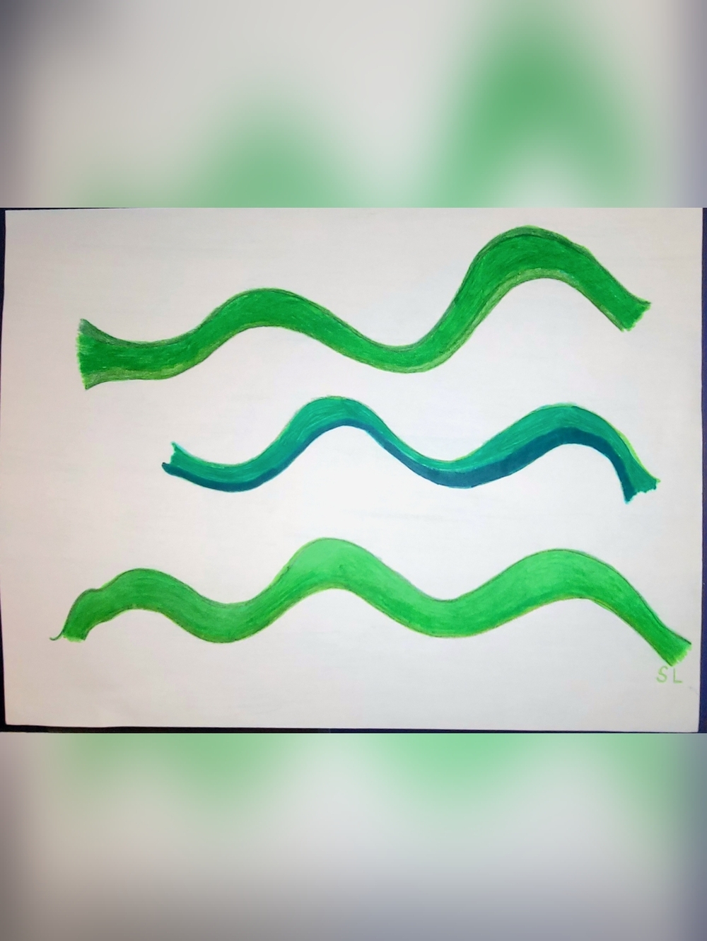 Original Green Abstract Drawing on Paper